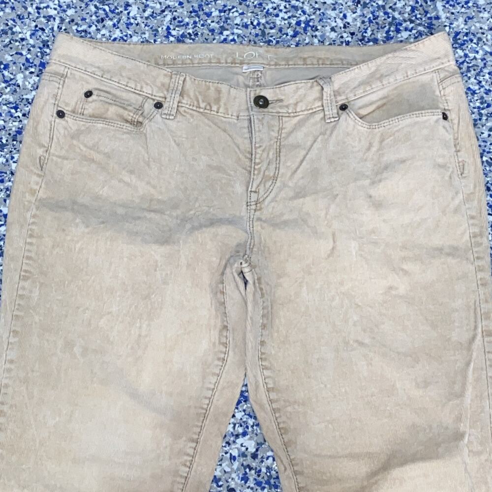 Ann Taylor LOFT Low Rise Modern Boot Tan Khaki Corduroy‎ Pants Women’s Size 12P - Picture 3 of 9